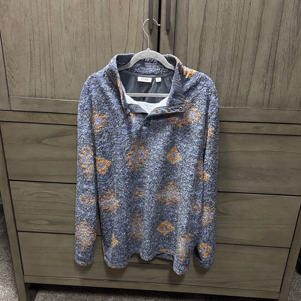 Men's Gray and Orange Zip-Up Sweater